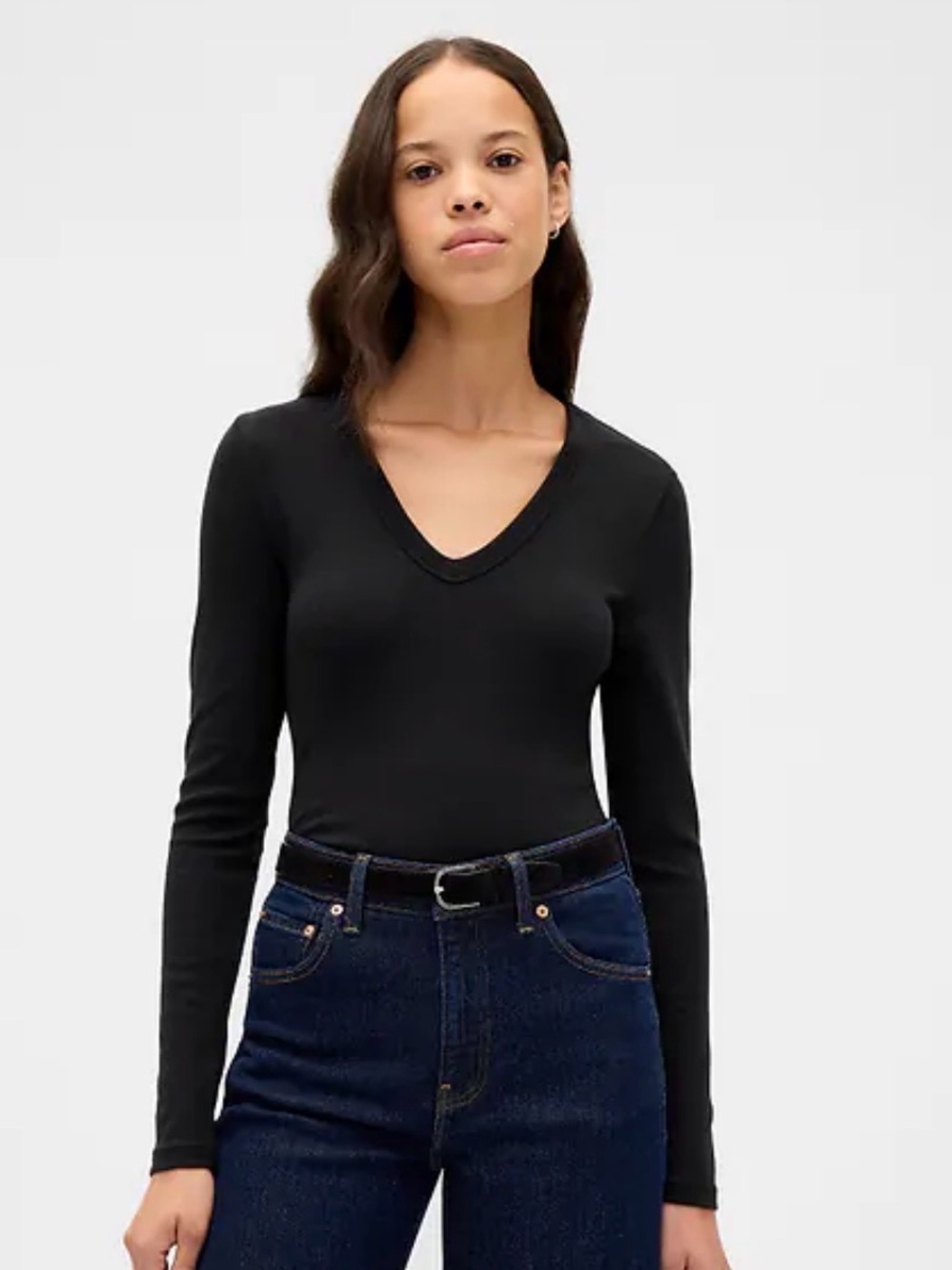 NWT GAP Black V-Neck Long Sleeve Tee